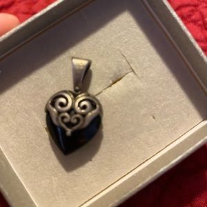 Vintage Heart shaped black onyx Sterling silver pendant